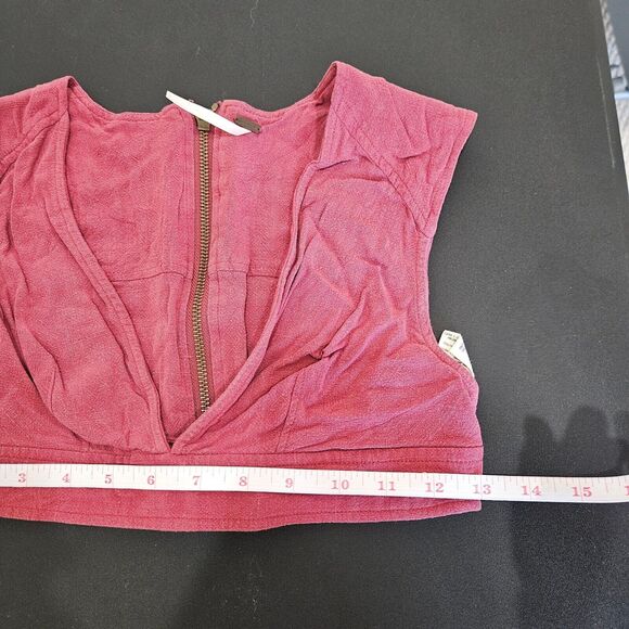 Free People Womens Linen Blend Crop Top Bralette Size 0 Pink Skater Full Zip - Picture 7 of 9